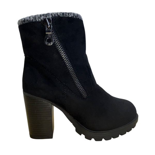 Mossimo Women’s Black Faux Suede & Side Zipper Emily Heeled Ankle Boots Size 7.5