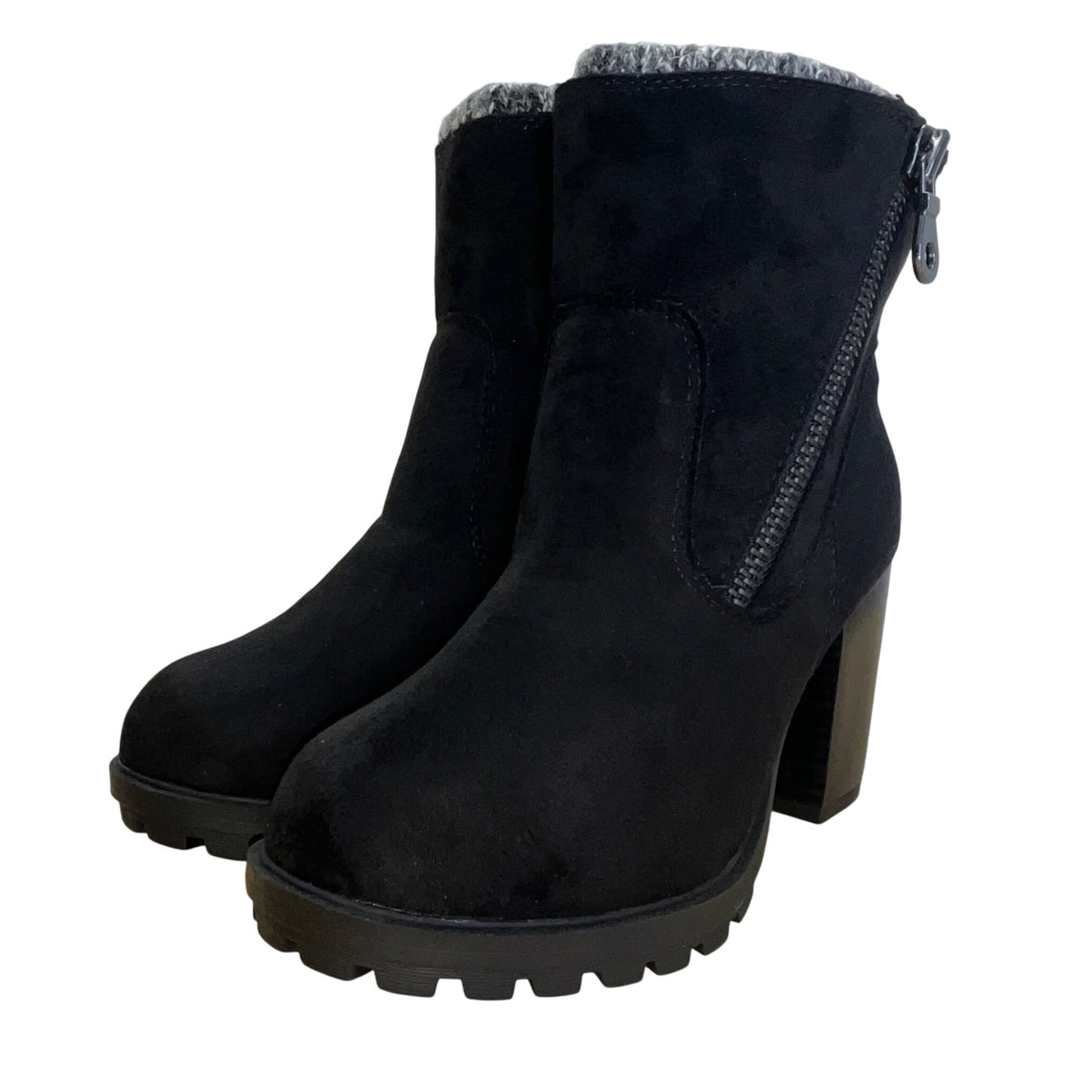 Mossimo Women’s Black Faux Suede & Side Zipper Emily Heeled Ankle Boots Size 7.5