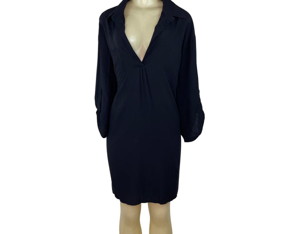 Ekouaer Loose-Fit Deep V-Neck Black Dress With Roll-Up Sleeves Size XXXL - New