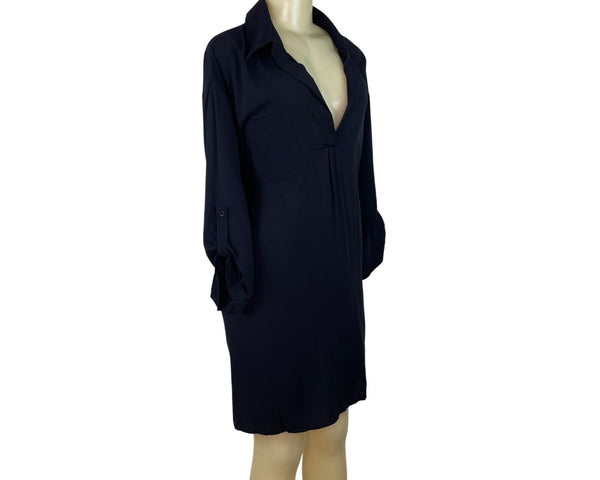Ekouaer Loose-Fit Deep V-Neck Black Dress With Roll-Up Sleeves Size XXXL - New