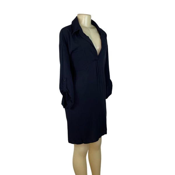Ekouaer Loose-Fit Deep V-Neck Black Dress With Roll-Up Sleeves Size XXXL - New