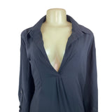 Ekouaer Loose-Fit Deep V-Neck Black Dress With Roll-Up Sleeves Size XXXL - New