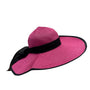 Pink Wide-Brim Straw Hat With Black Ribbon Bow Trim Womens Sunhat