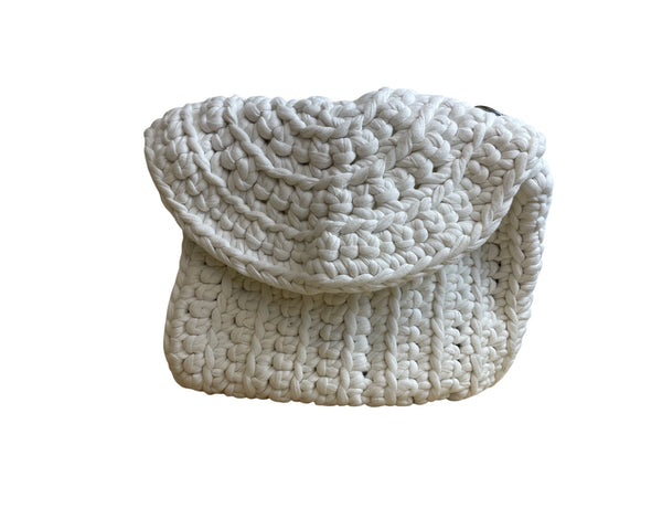 Handcrafted Womens White Knit Crochet Crossbody Bag With Chain Strap