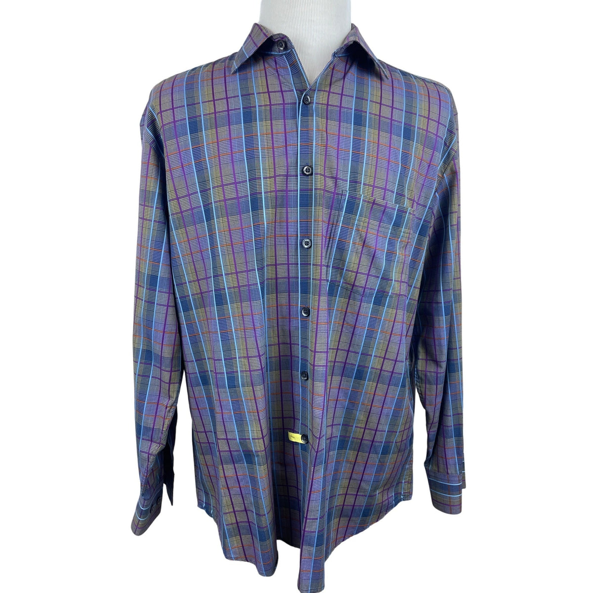 Robert Barakett Men's Purple and Blue Plaid Button Up Long Sleeve Shirt Sz XL