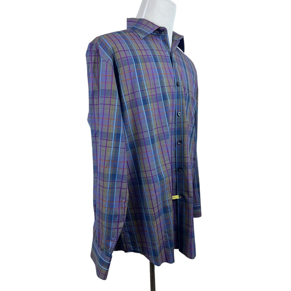 Robert Barakett Men's Purple and Blue Plaid Button Up Long Sleeve Shirt Sz XL