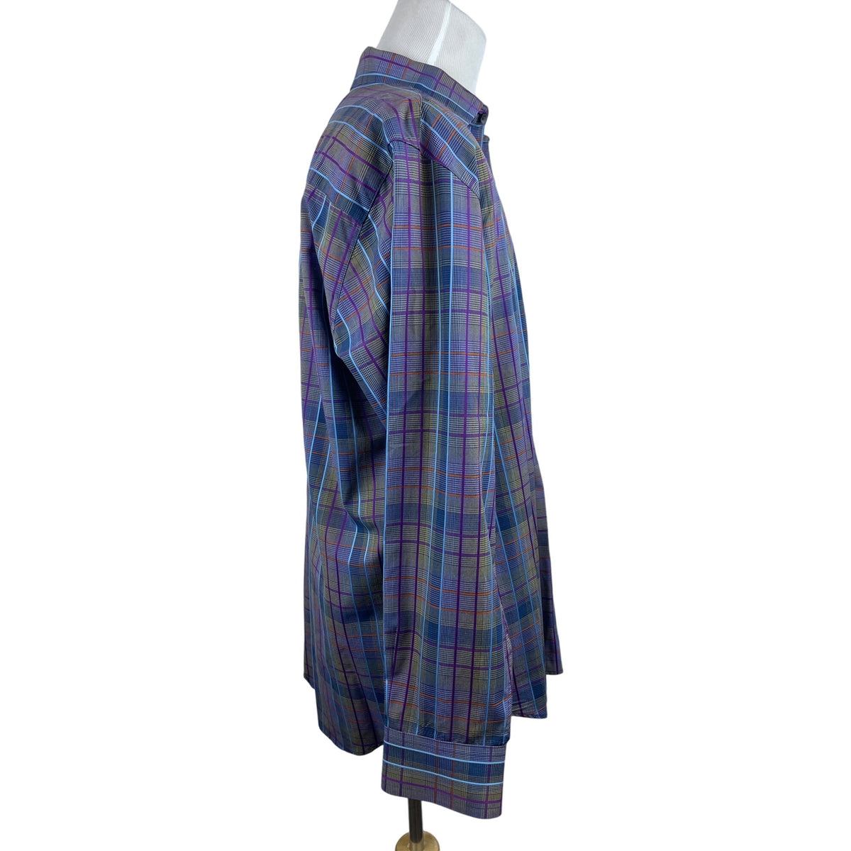 Robert Barakett Men's Purple and Blue Plaid Button Up Long Sleeve Shirt Sz XL
