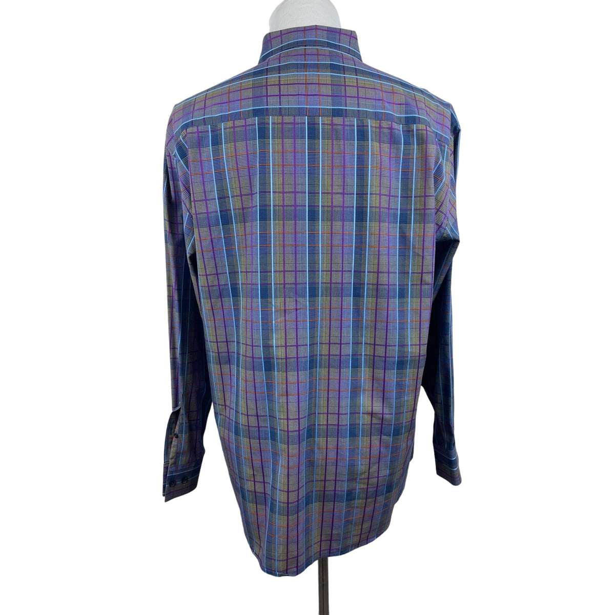 Robert Barakett Men's Purple and Blue Plaid Button Up Long Sleeve Shirt Sz XL