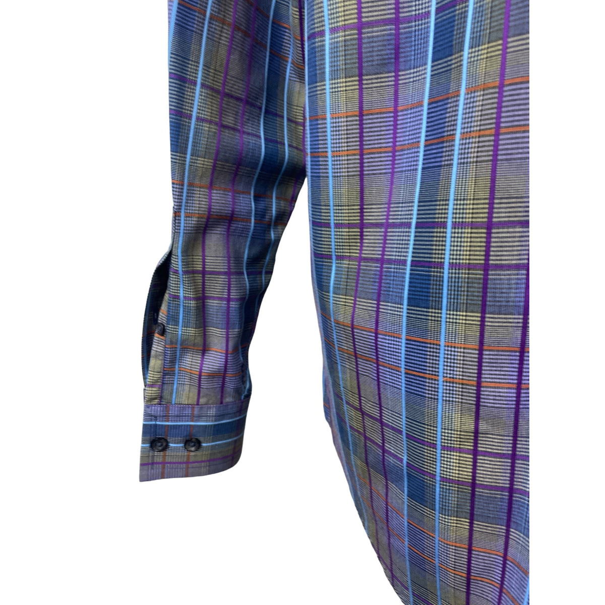 Robert Barakett Men's Purple and Blue Plaid Button Up Long Sleeve Shirt Sz XL