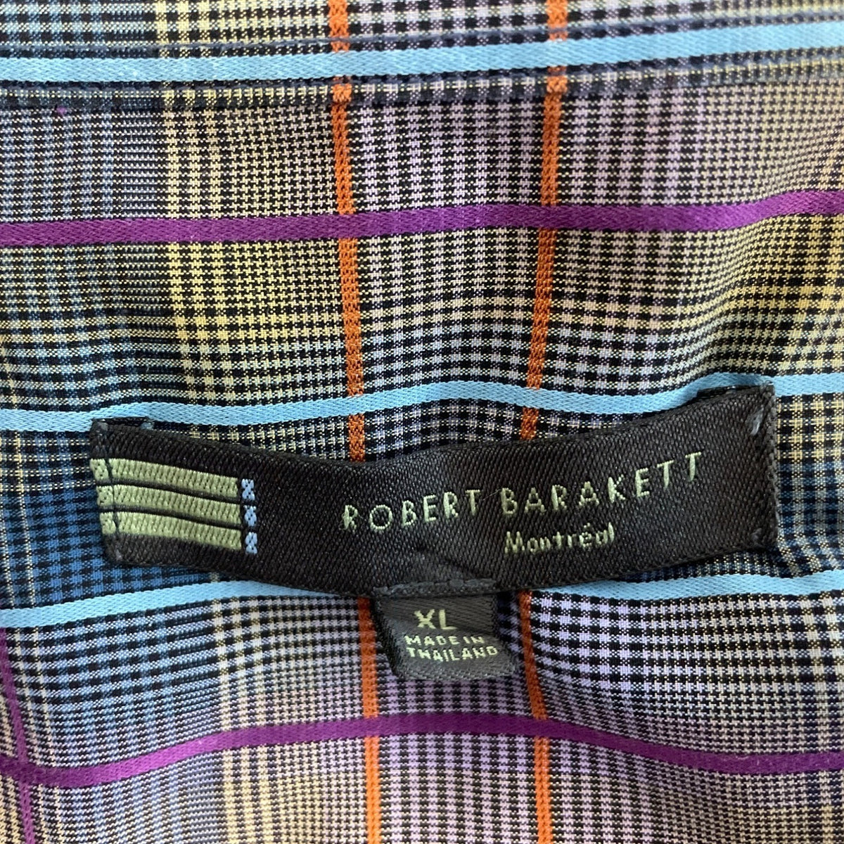 Robert Barakett Men's Purple and Blue Plaid Button Up Long Sleeve Shirt Sz XL