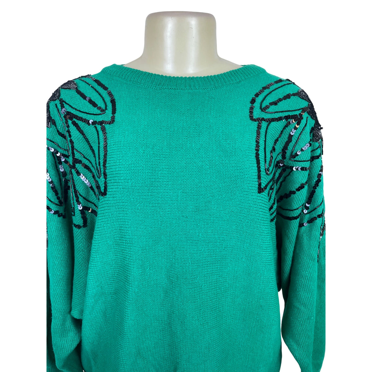 Vintage Karen & Co Sequin Embellished Green Sweater Womens Knit Top Size M - New