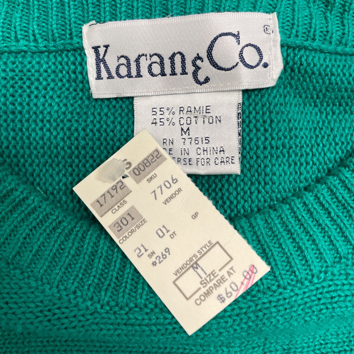 Vintage Karen & Co Sequin Embellished Green Sweater Womens Knit Top Size M - New
