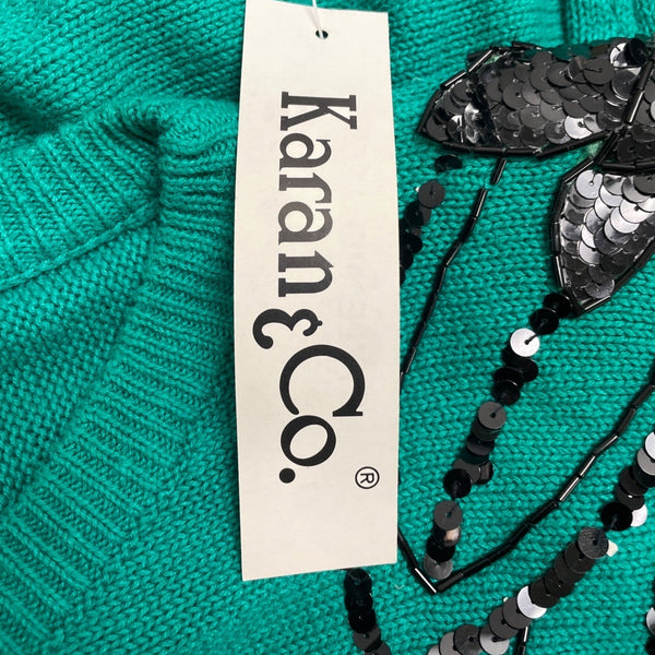 Vintage Karen & Co Sequin Embellished Green Sweater Womens Knit Top Size M - New
