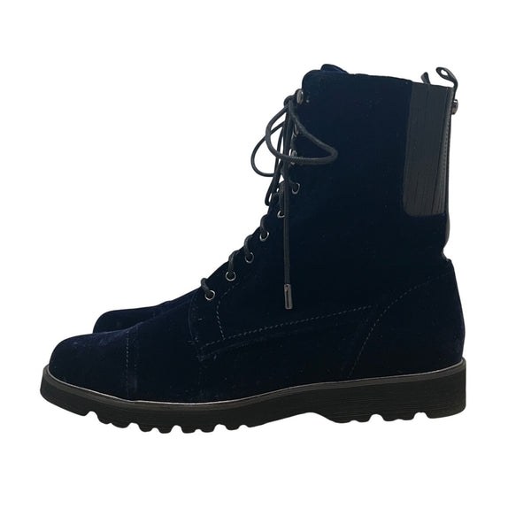 Donald J Pliner Mens Navy Velvet & Leather Carmin-U Combat Boots Size 11M