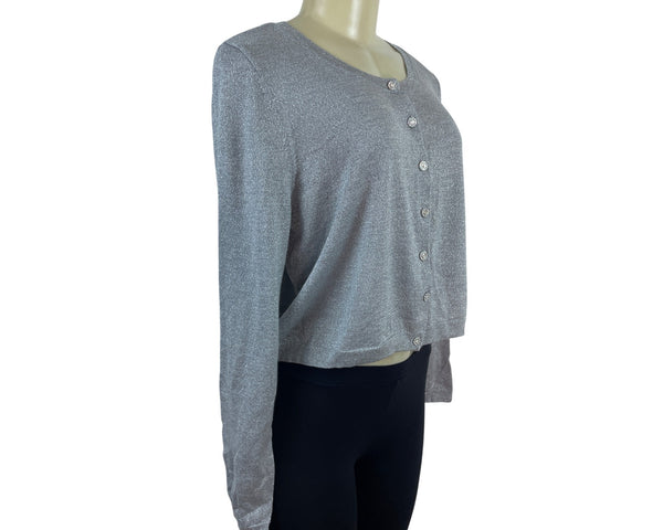 Talbots Woman Silver Metallic Button-Up Cardigan Sweater Sz 1X