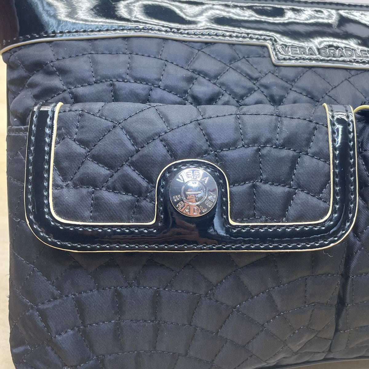 Vera Bradley Women’s Black Quilted Adjustable Strap Front Pockets Crossbody Bag