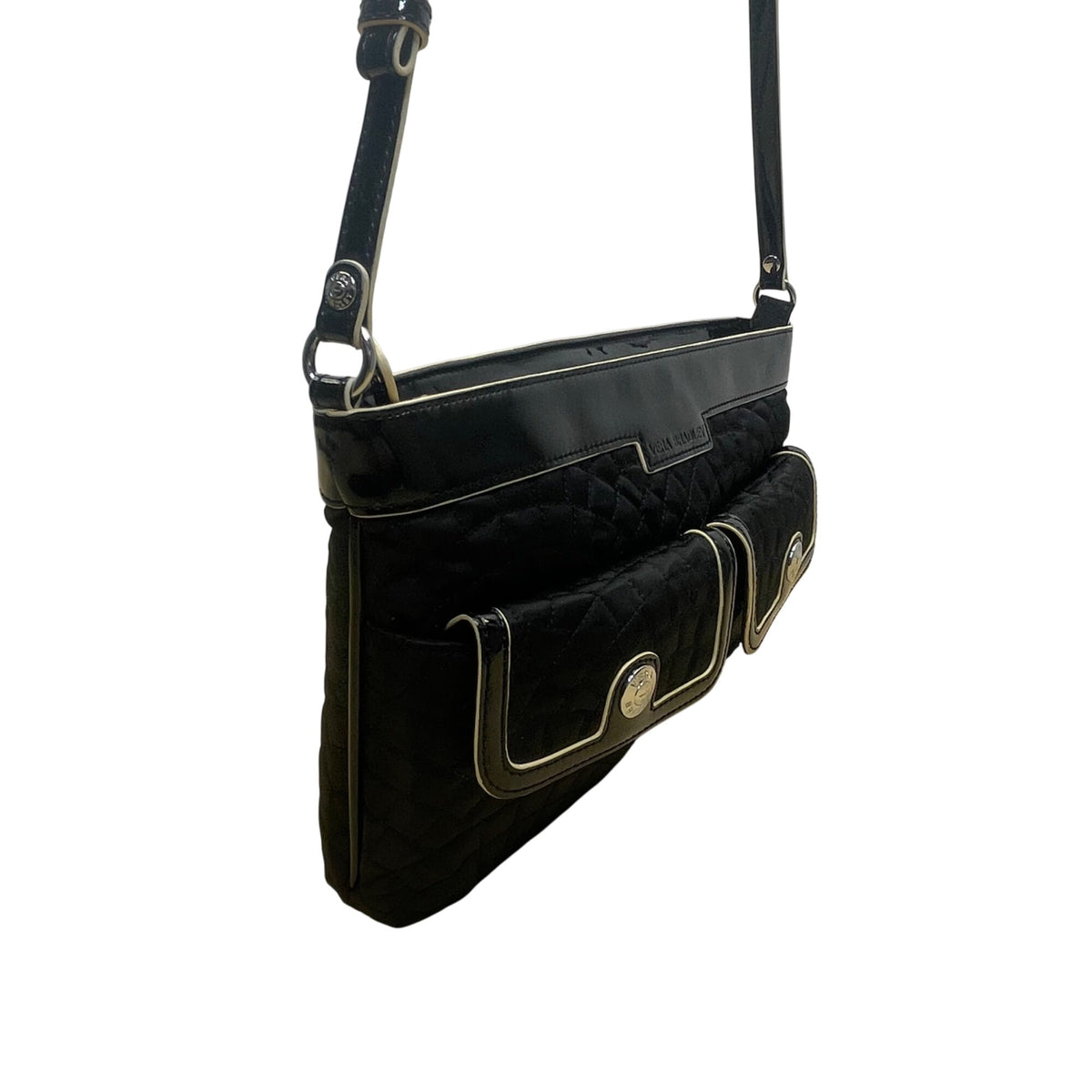 Vera Bradley Women’s Black Quilted Adjustable Strap Front Pockets Crossbody Bag