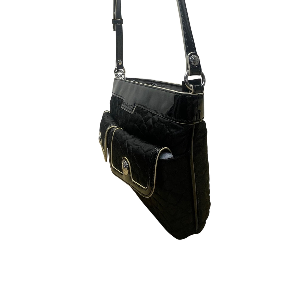 Vera Bradley Women’s Black Quilted Adjustable Strap Front Pockets Crossbody Bag