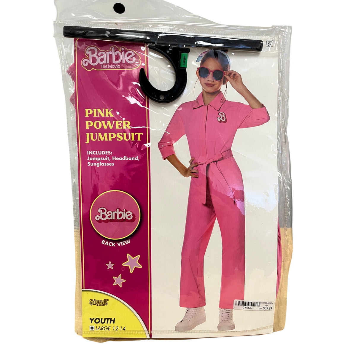 Barbie Youth Pink Polyester Pink Power Jumpsuit Costume Includes Headband & Glasses Large