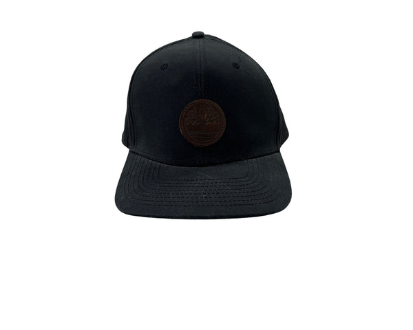 Timberland Unisex Black Cotton Adjustable Snapback Hat With Leather Logo Patch OSFM