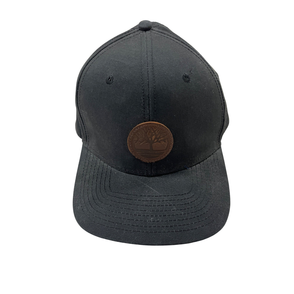 Timberland Unisex Black Cotton Adjustable Snapback Hat With Leather Logo Patch OSFM