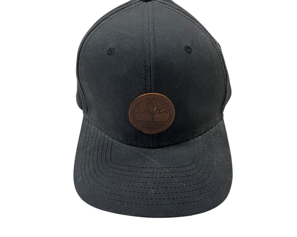 Timberland Unisex Black Cotton Adjustable Snapback Hat With Leather Logo Patch OSFM