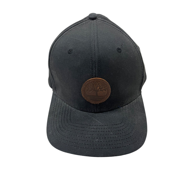 Timberland Unisex Black Cotton Adjustable Snapback Hat With Leather Logo Patch OSFM