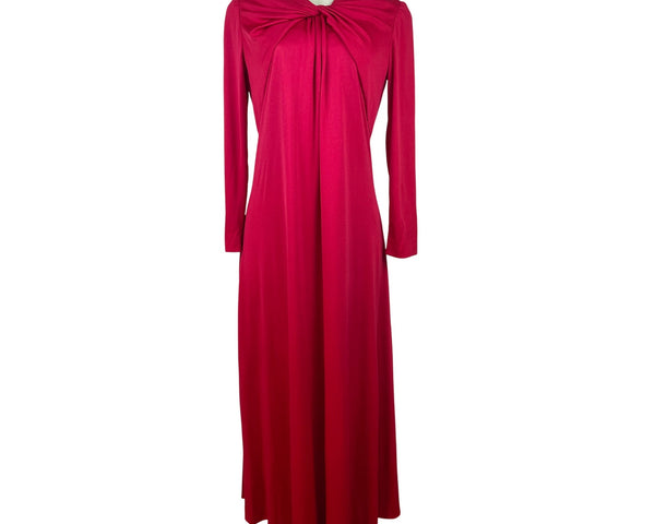 Vintage Leo Narducci Long Sleeve Red Maxi Dress With Knotted Front Detail