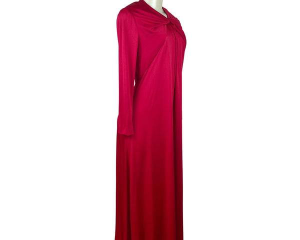 Vintage Leo Narducci Long Sleeve Red Maxi Dress With Knotted Front Detail