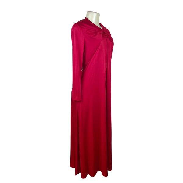 Vintage Leo Narducci Long Sleeve Red Maxi Dress With Knotted Front Detail
