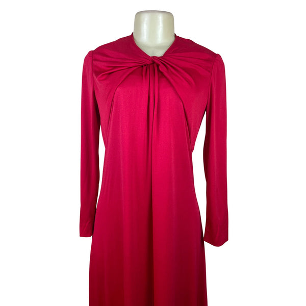 Vintage Leo Narducci Long Sleeve Red Maxi Dress With Knotted Front Detail