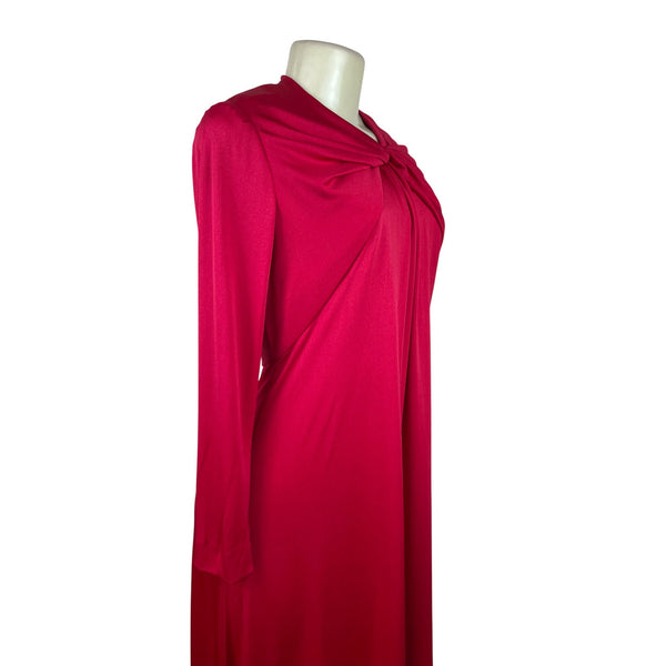 Vintage Leo Narducci Long Sleeve Red Maxi Dress With Knotted Front Detail