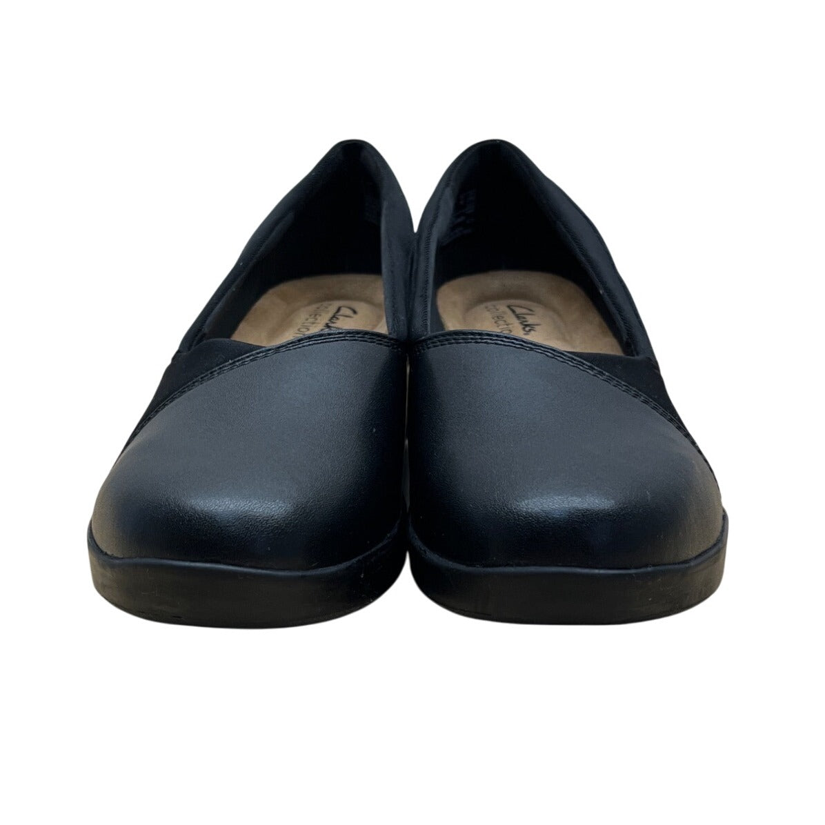 Clarks Women’s Black Leather Ultimate Suttyn Walk Slip-On Wedge Shoes Sz 7.5W