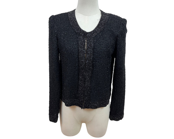 Sténay Petite Womens Black Beaded Silk Hook Closure Cardigan PS