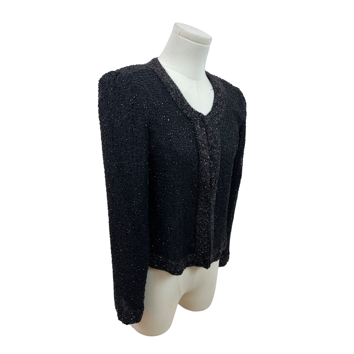 Sténay Petite Womens Black Beaded Silk Hook Closure Cardigan PS