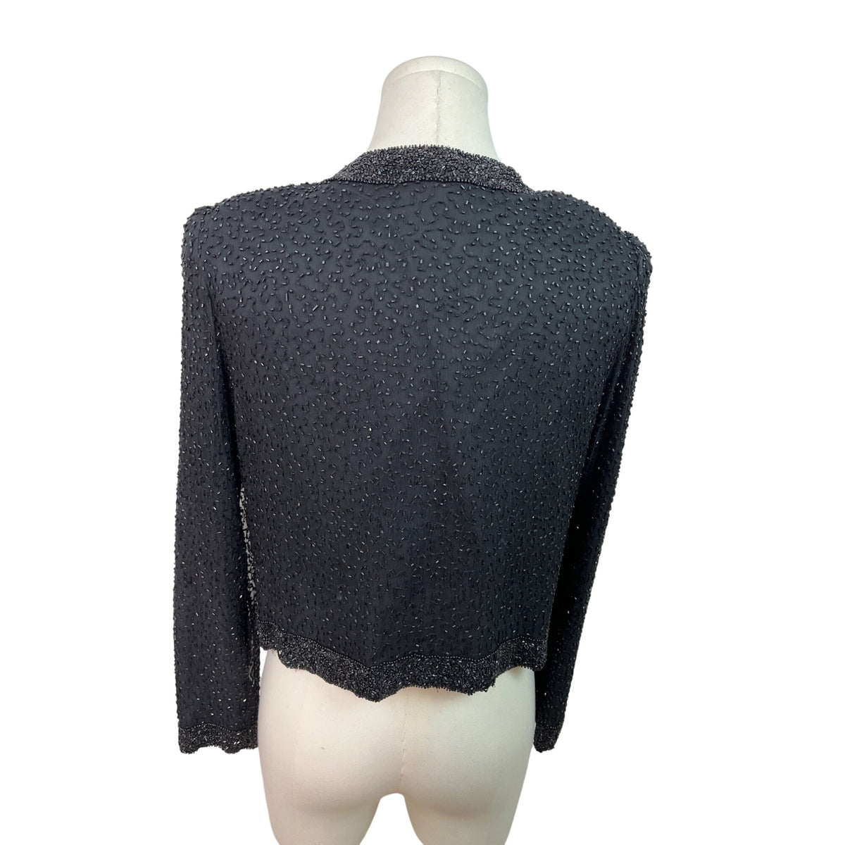 Sténay Petite Womens Black Beaded Silk Hook Closure Cardigan PS