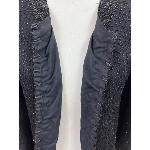 Sténay Petite Womens Black Beaded Silk Hook Closure Cardigan PS