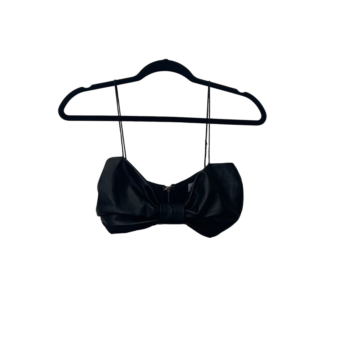 Superdown Womens Black Faux Leather Bow Tube Crop Top Strapless XS Trendy Evening