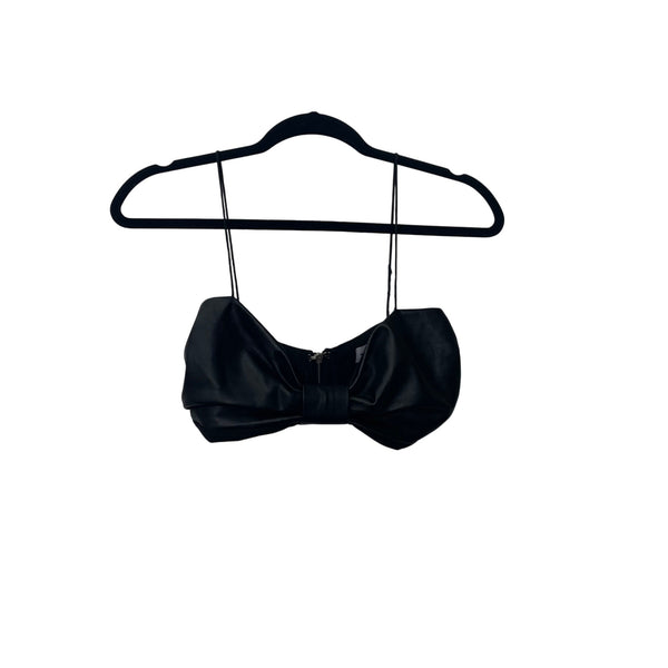 Superdown Womens Black Faux Leather Bow Tube Crop Top Strapless XS Trendy Evening