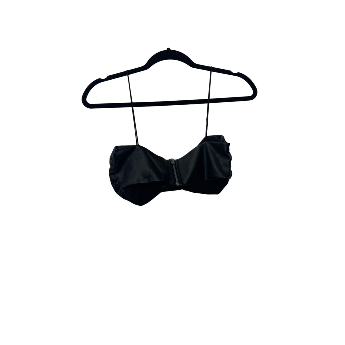 Superdown Womens Black Faux Leather Bow Tube Crop Top Strapless XS Trendy Evening