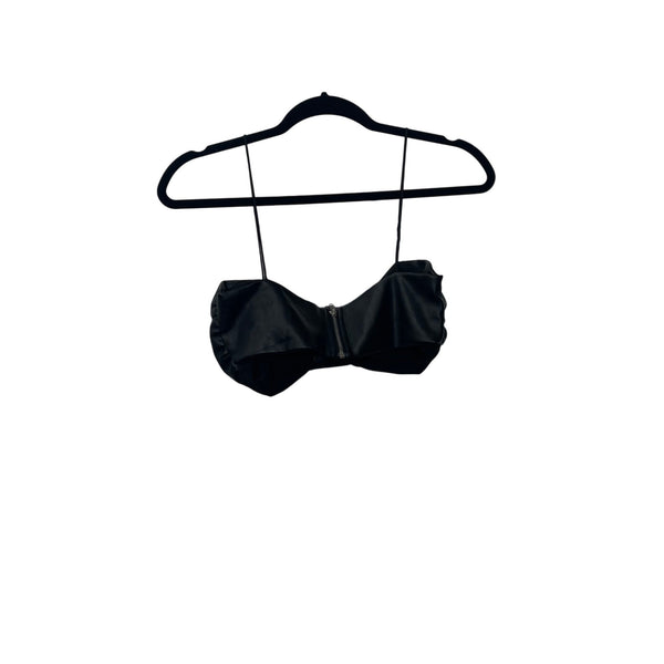 Superdown Womens Black Faux Leather Bow Tube Crop Top Strapless XS Trendy Evening