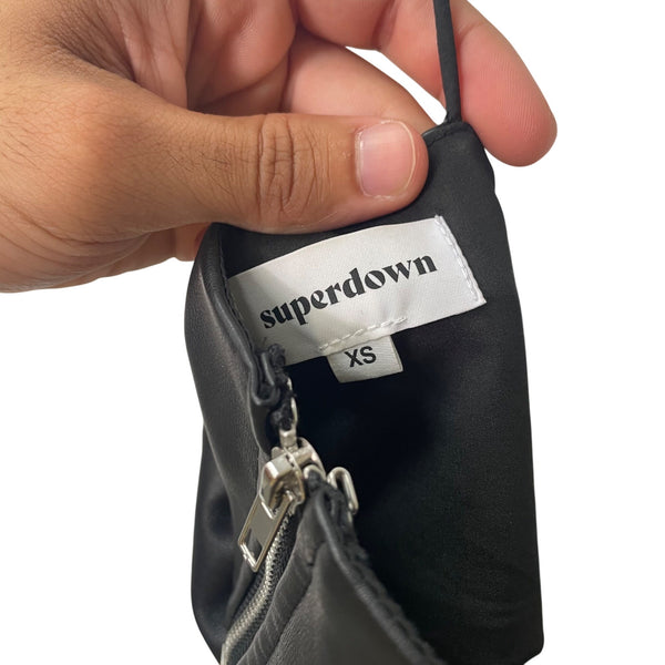 Superdown Womens Black Faux Leather Bow Tube Crop Top Strapless XS Trendy Evening