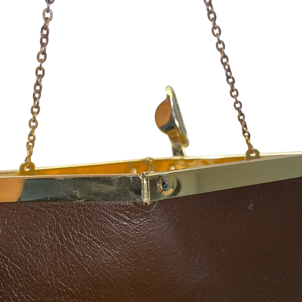 Vintage Etra Womens Black Leather Clutch Handbag Gold-Tone Chain Link Strap