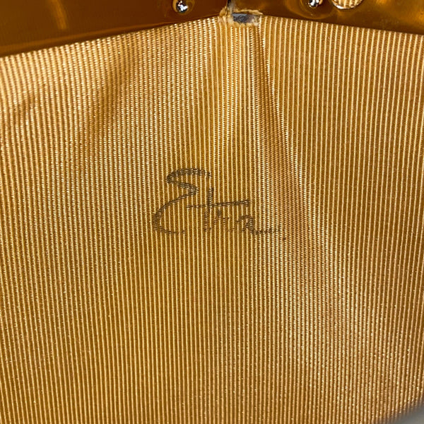 Vintage Etra Womens Black Leather Clutch Handbag Gold-Tone Chain Link Strap