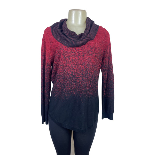 Notations Women's Red/Black Cowl Neck Sweater Size PL