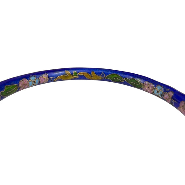 Cloisonné Womens Blue Enamel Floral Bangle Bracelet Various Metal Handmade