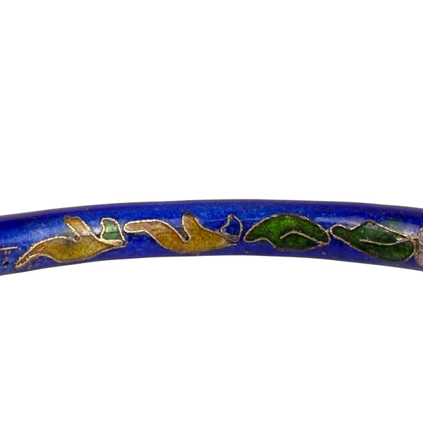 Cloisonné Womens Blue Enamel Floral Bangle Bracelet Various Metal Handmade
