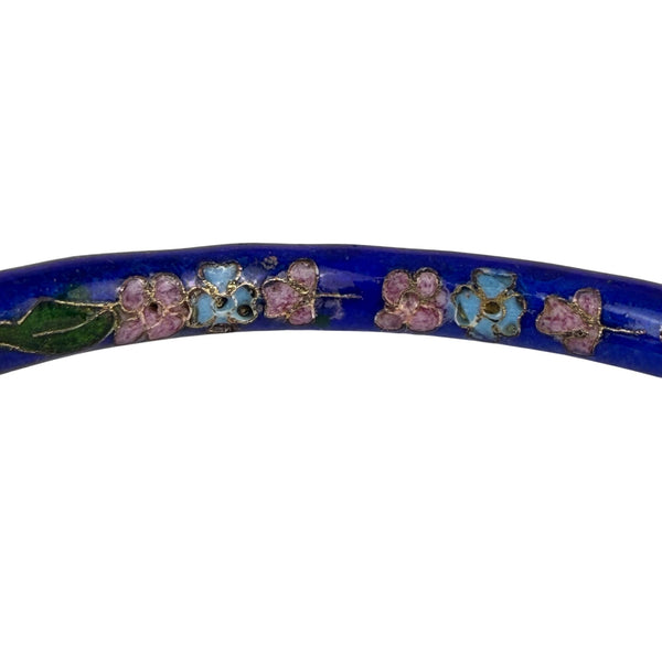 Cloisonné Womens Blue Enamel Floral Bangle Bracelet Various Metal Handmade