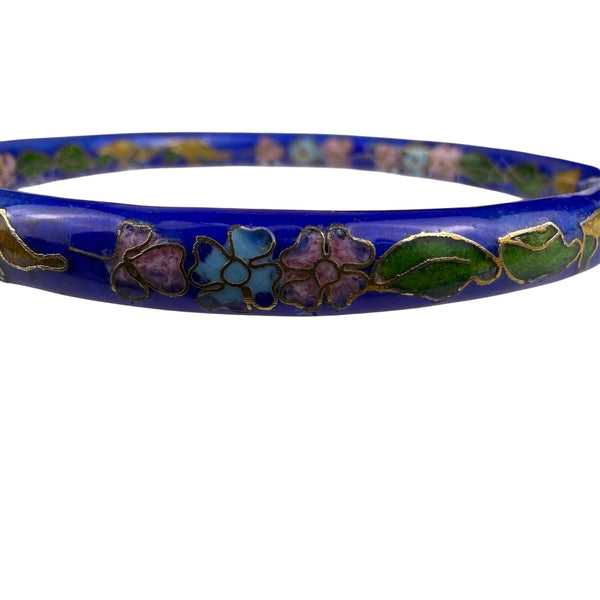 Cloisonné Womens Blue Enamel Floral Bangle Bracelet Various Metal Handmade