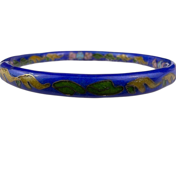 Cloisonné Womens Blue Enamel Floral Bangle Bracelet Various Metal Handmade